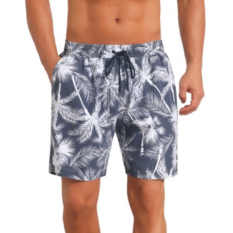 INSPIRE CHIC Men's Contrast Pattern Drawstring Bathing Summer Beach Shorts 28 Dark Blue