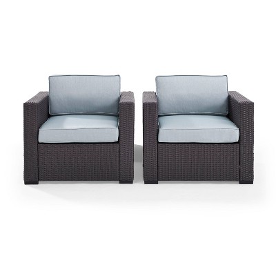Biscayne Blue and Brown Wicker Patio Arm Chairs with Cushions