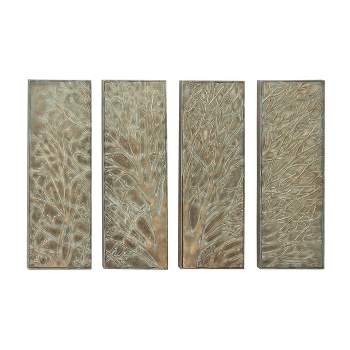 Metal Tree Wall Decor with Embossed Design Set of 4 Brown - Olivia & May