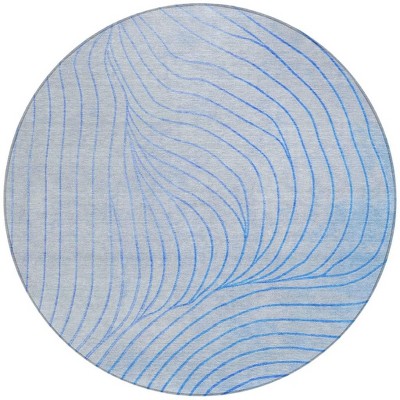 HomeRoots 8' Blue And Silver Round Abstract Washable Indoor Outdoor Area Rug