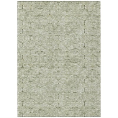 Artichoke Green And Ivory Geometric Washable Indoor Outdoor Area Rug
