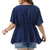 Women's Plus Size Bohemian Cutout V Neck Tie Elastic Waist Summer Casual Peplum Blouses - Agnes Orinda - 4 of 4