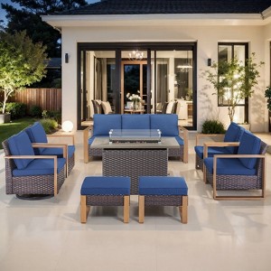 Buenhomino 8 Piece Patio Furniture Set with 41" Fire Pit Table Wicker Rattan Patio Sectional Sofa Set Outdoor Seating Furniture with Thickened Cushion - 1 of 4