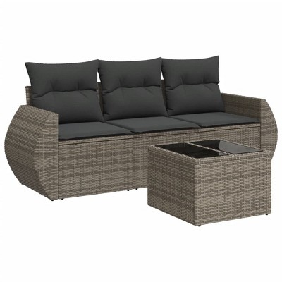vidaXL 4 Piece Patio Sofa Set with Cushions Gray Poly Rattan - With Table