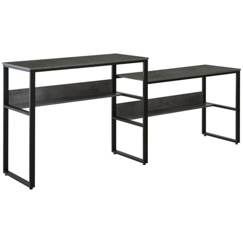 HOMCOM Industrial Writing Desk with L-Shaped Full Length Shelf