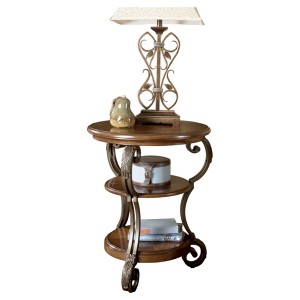 Nestor Chairside End Table Medium Brown - Signature Design by Ashley: Oil Rubbed Finish, Open Shelf, Metal Frame - 1 of 4