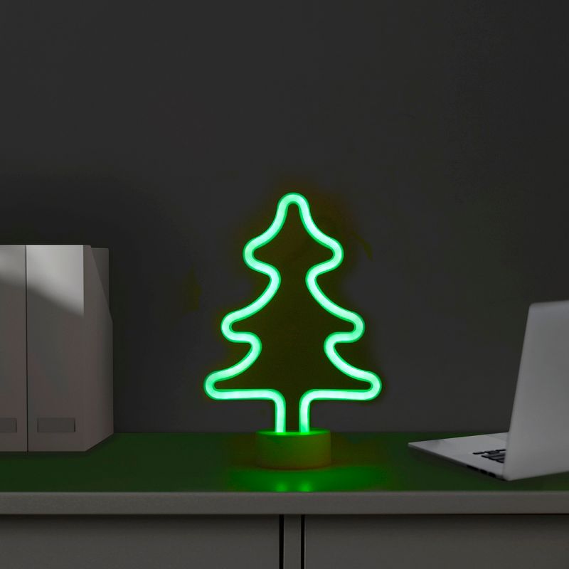 Northlight 11" Battery Operated Neon Style LED Christmas Tree Table Light - Green, 1 of 10