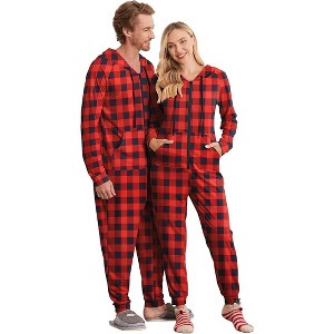 Ekouaer Christmas Onesie for Couples Zipper Hooded Adult Matching Onesie Pajamas with Pockets - 1 of 4