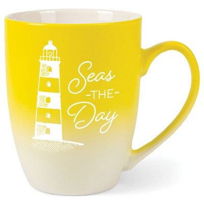 Elanze Designs Seas The Day Two Toned Ombre Matte Yellow and White 12 ounce Ceramic Stoneware Coffee Cup Mug