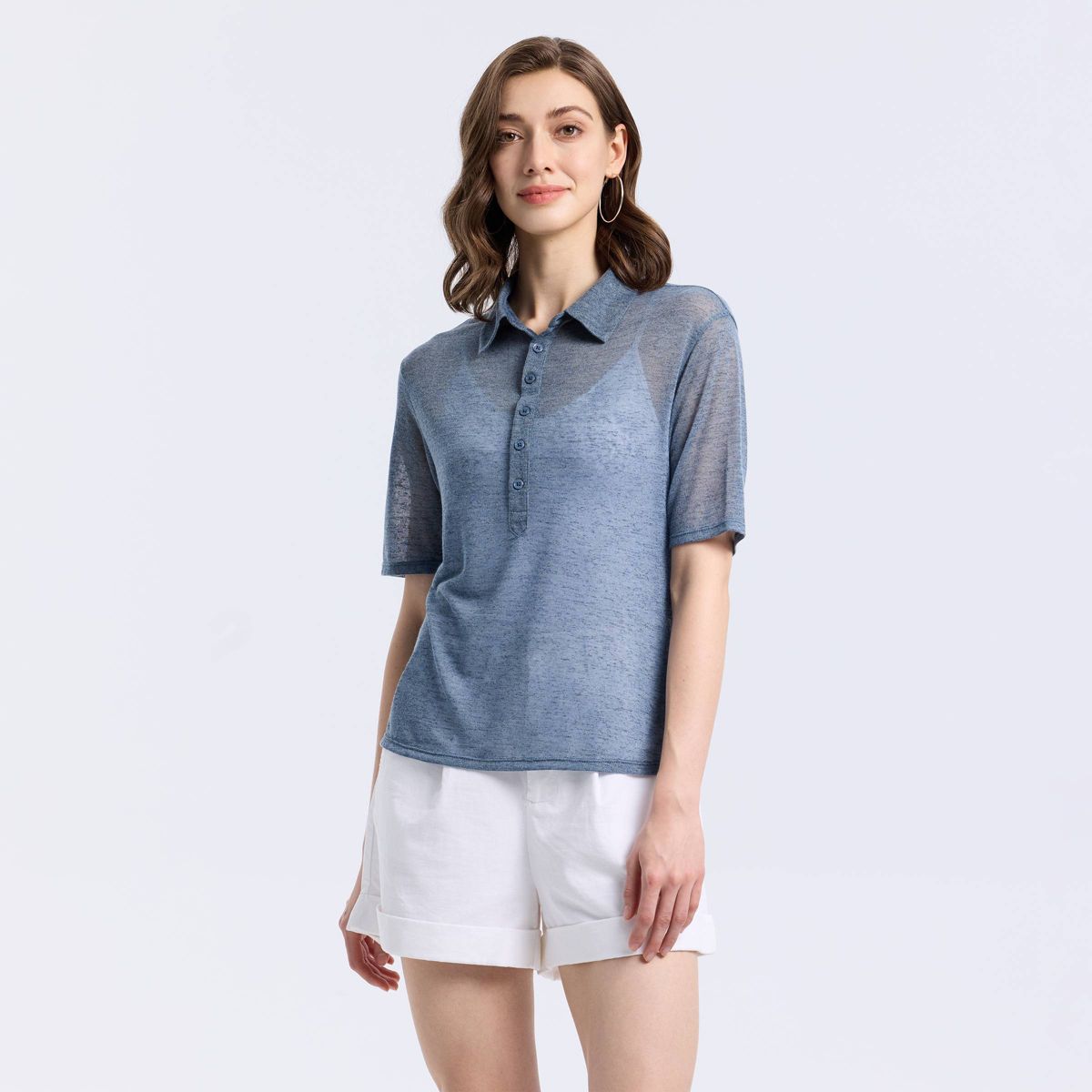 Women's Elbow Sleeve Tissue Jersey Polo Shirt - A New Day™ - thumbnail 6