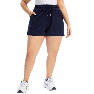 MISSKY Women Plus Size Shorts Elastic High Waist Sports Shorts Drawstring Sweat Shorts Casual Summer Yoga Shorts - 1 of 4