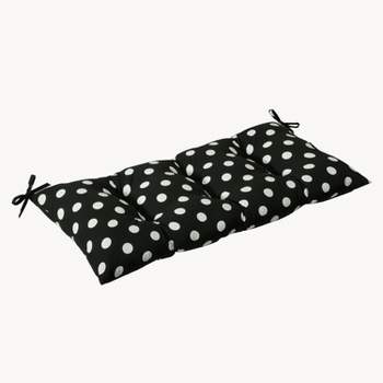 Outdoor Tufted Bench/Loveseat/Swing Cushion - Black/White Polka Dot - Pillow Perfect