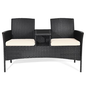 Tangkula Outdoor Conversation Furniture Set Rattan Wicker Loveseat Sofa Chair - 1 of 4