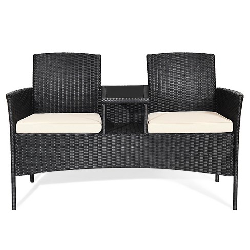 Tangkula Outdoor Conversation Furniture Set Rattan Wicker Loveseat Sofa