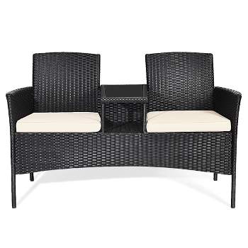 Tangkula Outdoor Conversation Furniture Set Rattan Wicker Loveseat Sofa Chair