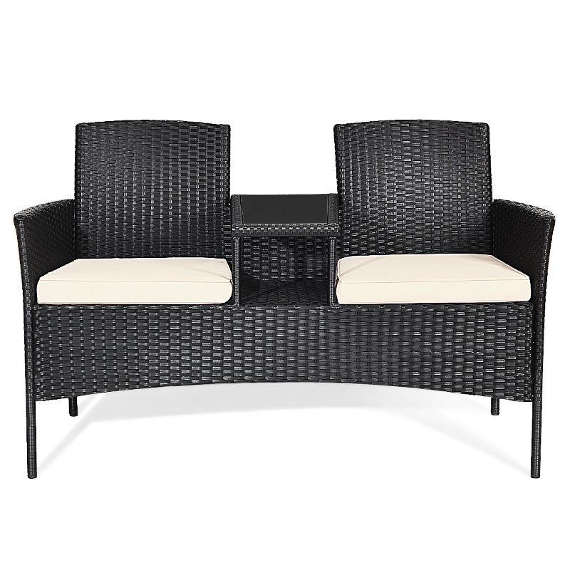 Tangkula Outdoor Conversation Furniture Set Rattan Wicker Loveseat Sofa Chair, 1 of 7