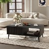 Jojoka Coffee Table with Storage,41.34" Modern Tea Table with Sliding Wave Doors, 2-Tier Wooden Center Table for Living Room - 2 of 4
