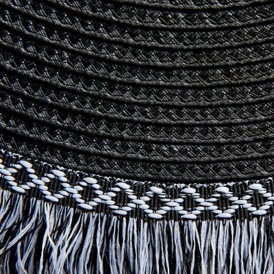 Black Round Fringed Woven Plastic Placemat Set of 6