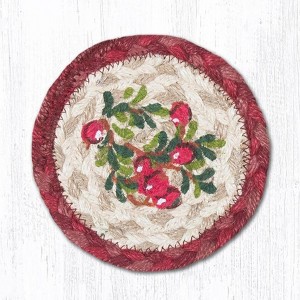 Earth Rugs Cranberries Coaster – 5"x5" Braided Jute with Hand-Printed Berry Design for Farmhouse, Holiday, and Rustic Kitchen Decor - 1 of 3