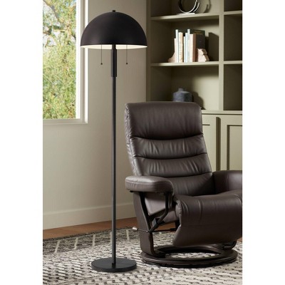 Rhys Black Metal Dome Shade Mid-Century Modern Floor Lamp