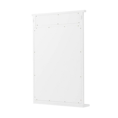 White Wood Rectangular Bathroom Vanity Mirror with Shelf
