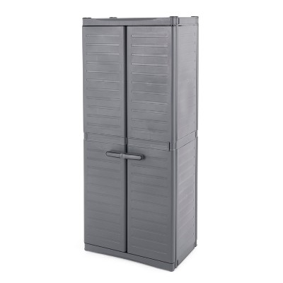 Gracious Living 91049-ONLINE MaxIt Heavy Duty Resin Premium Utility Cabinet w/ 3 Fully Adjustable Metal Shelves for Garage, Basement, or Utility Room