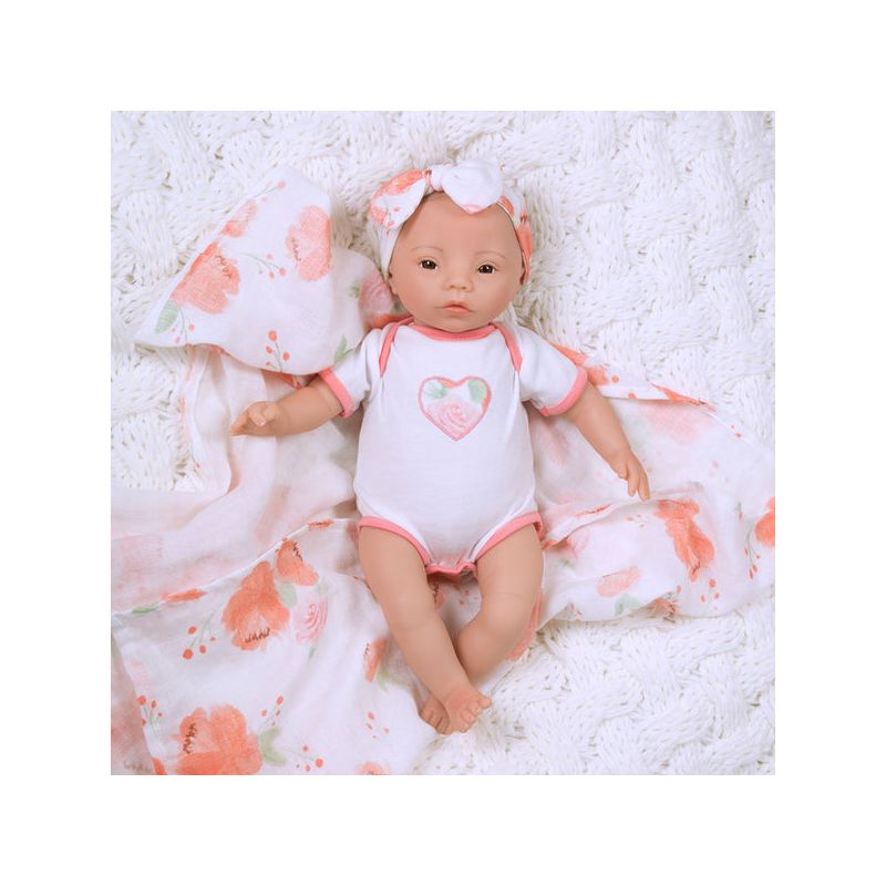 Paradise Galleries Newborn Baby Doll 16 inch Reborn Preemie, Swaddlers: Peach Blossom, Safety Tested for 3+, 4-Piece Set, 5 of 9