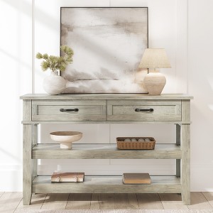 47.2" Entryway Table, Console Table with 2 Storage Drawers, 3 Tier Farmhouse Wooden Sofa Table, Hallway Table for Entryway, Living Room - 1 of 4