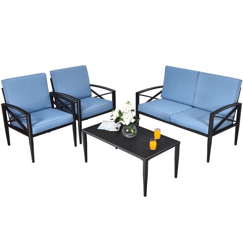 Tangkula 4-Piece Outdoor Aluminum Patio Conversation Set Cushioned Sofa Chair with Coffee Table, 4 of 6