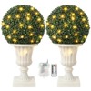 16inch Pre-Lit Faux Boxwood Balls with Sturdy Pot Base,Artificial Topiary Trees for Outdoor,UV Resistant & Waterproof Fake Greenery Plants Ball Tree - 2 of 4