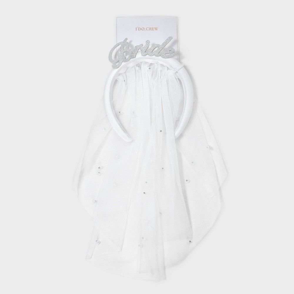 Bride Headband with Veil - White