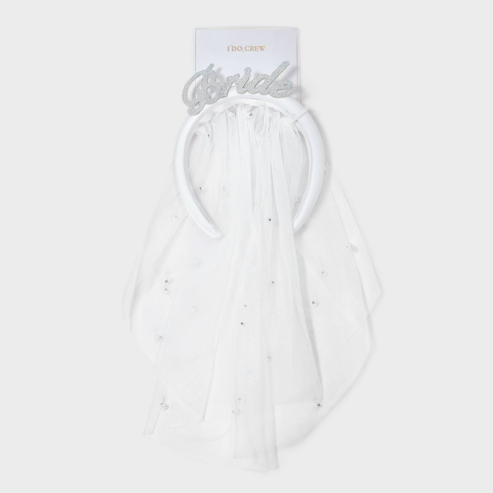 Bride Headband with Veil - White