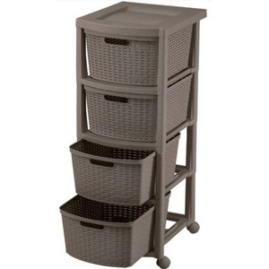 4 Drawer Rolling Cart Wengue - Inval: Resin Rattan Look, Scratch Resistant, Mobile Storage - 1 of 4