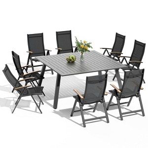 Crestlive Products 9pc Patio Expandable Dining Sets 57in All Weather Aluminum Outdoor Indoor Rectangular Extension Table with Chairs for 8 People - 1 of 4