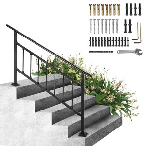 VEVOR Outdoor Stair Railing, Fits for 1-5 Steps Transitional Wrought Iron Handrail, Adjustable Exterior Stair Railing with Fence , Matte Black - 1 of 4