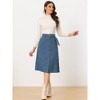 Allegra K Women's High Waist Solid Button Front A-Line Belted Corduroy Midi Skirt - 3 of 4