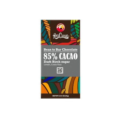 AraCacao | Bean to Bar | 85% Dark Chocolate Bar| Gluten-Free Cacao | Kosher Certified | Dark Birtch Sugar | Keto Friendly | Made in Costa Rica | 57g
