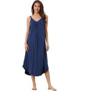 Allegra K Women's V Neck Solid Soft Spaghetti Strap Cami Lounge Nightdress - 1 of 4