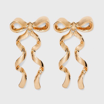Gold Bow Earrings for Women Silver Bow Earrings Rhinestone Dangle Long  Earrings Bow Ribbon Earrings Christmas Bow Jewelry for Women