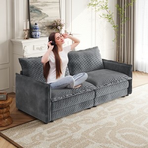Corduroy Fabric 2-Seater Loveseat Sofa Couch with Deep Seat and 2 Pillows for Living Room, Bedroom - 1 of 4