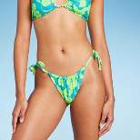 Women's Adjustable Coverage Bikini Bottom - Wild Fable™ Blue/Green Tropical Print