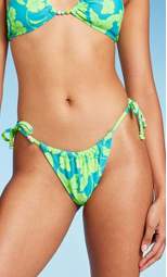 Women's Adjustable Coverage Bikini Bottom - Wild Fable™ Blue/Green Tropical Print