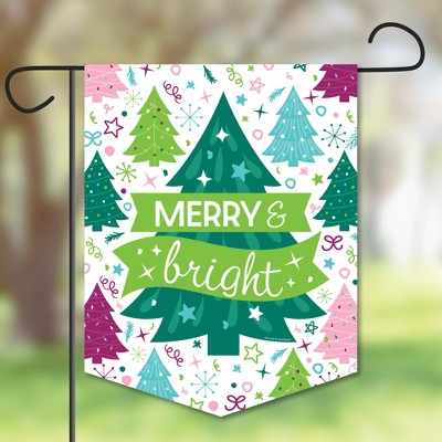 Big Dot of Happiness Merry and Bright Trees - Outdoor Lawn and Yard Home Decor - Colorful Whimsical Christmas Party Garden Flag - 12 x 15.25 inches