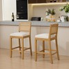 Okak Set of 2 Linen Cushion Counter Height Bar Stools for Dining Rooms,Armless Chairs Kitchen Island Bar Stools with Rattan Back - 2 of 4