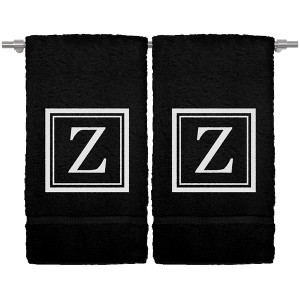BC BARE COTTON Monogrammed Hand Towel, 100% Turkish Cotton - Set of 2 - Black - White Square - 1 of 1