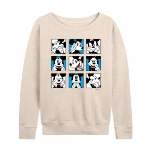 Women's - Disney - Mickey Grid Lightweight French Terry Wide Neck Long Sleeve Shirt - 1 of 4