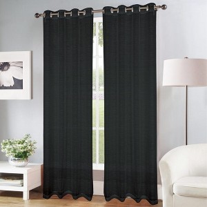 Olivia Gray Erica Doily Stripe Grommet Panel Pair - 54x90", Black - 1 of 4