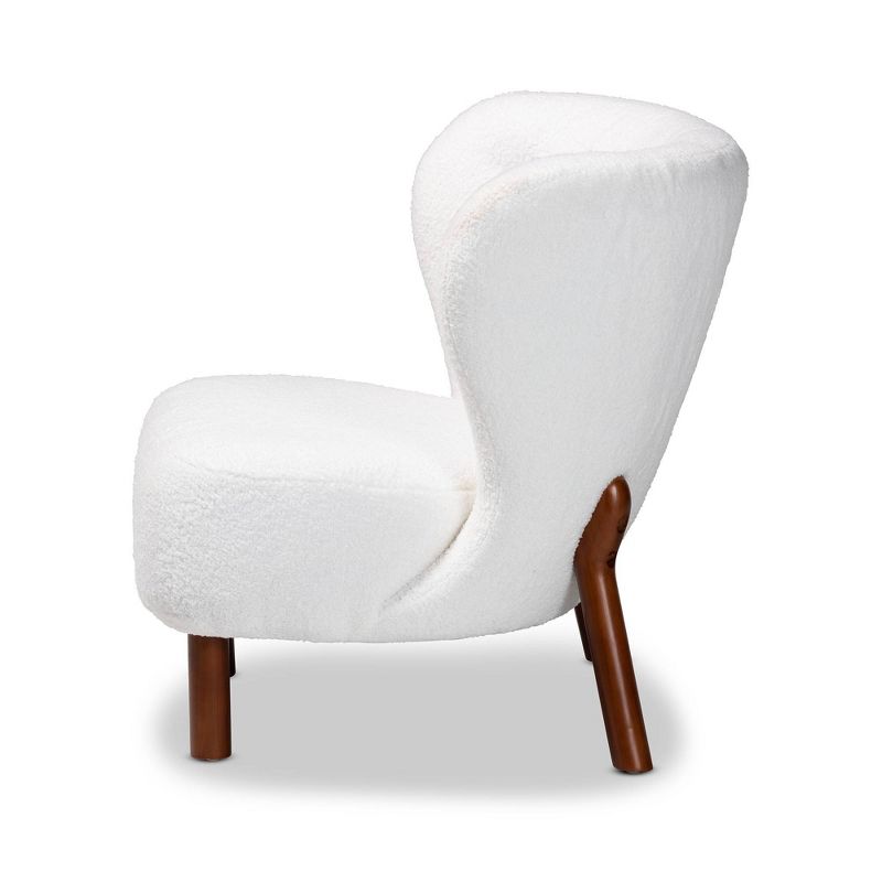 Cabrera Boucle Upholstered and Wood Accent Chair White/Walnut Brown - Baxton Studio, 4 of 11