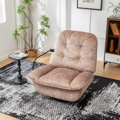 DOMETOUR Recliner Reclining Lazy Chair, Mobile Phone Holder, Large And Comfortable Reading Chair, Swivel Gliding Rocking Chair, Gold-Stamped Velvet