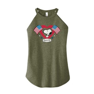 Women's - Peanuts - Snoopy Since 1776 Flag Heart Graphic High Neck Tank - 1 of 3